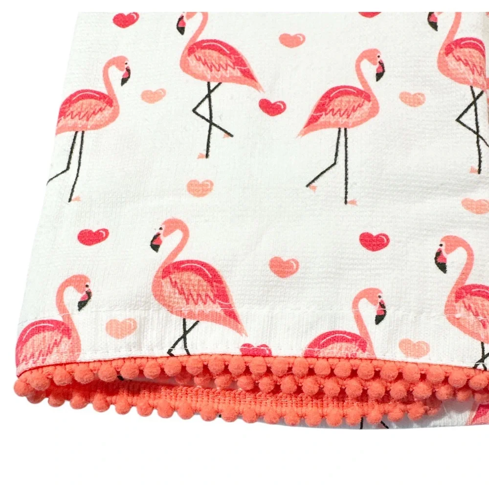 NEW Colordrift VALENTINE HEART & FLAMINGO Kitchen Towel Set/2
